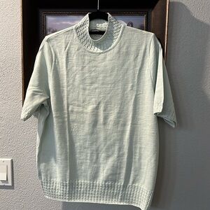 ARAN CRAFTS Agua Mint Ireland Wool & Acrylic Mock Neck Short Sleeve Sweater SZ L